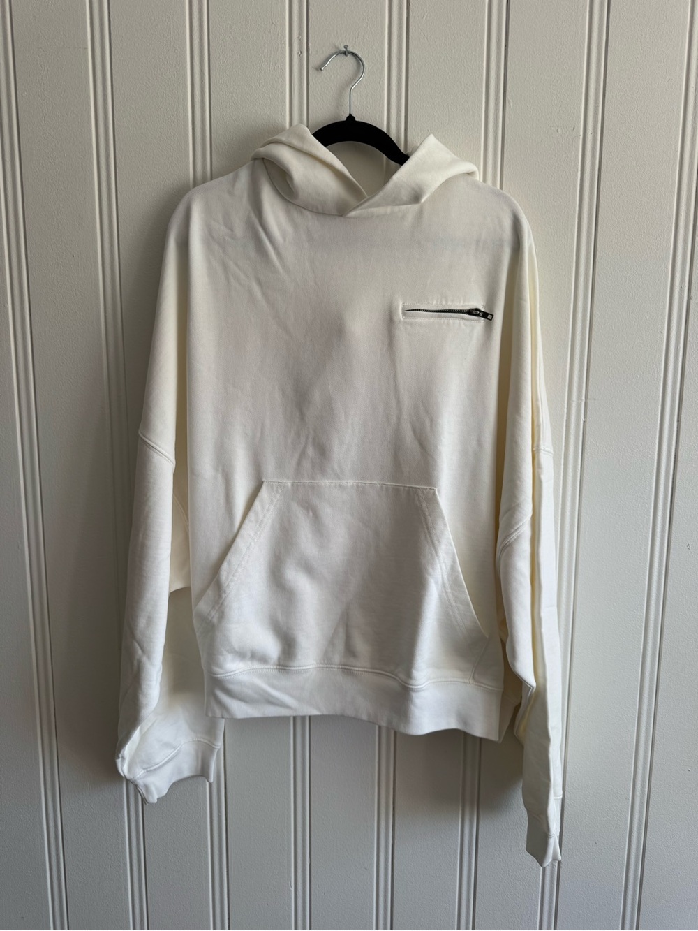 Willy Chavarria White Hooded Sweatshirt with Zip Chest Pocket